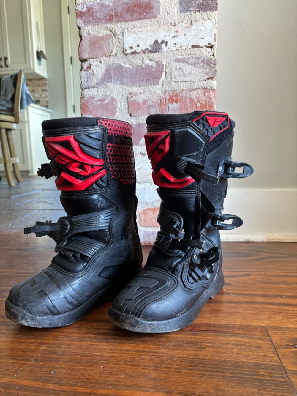 Youth Black and Red Protective Riding Boots - Kids Motocross Boots